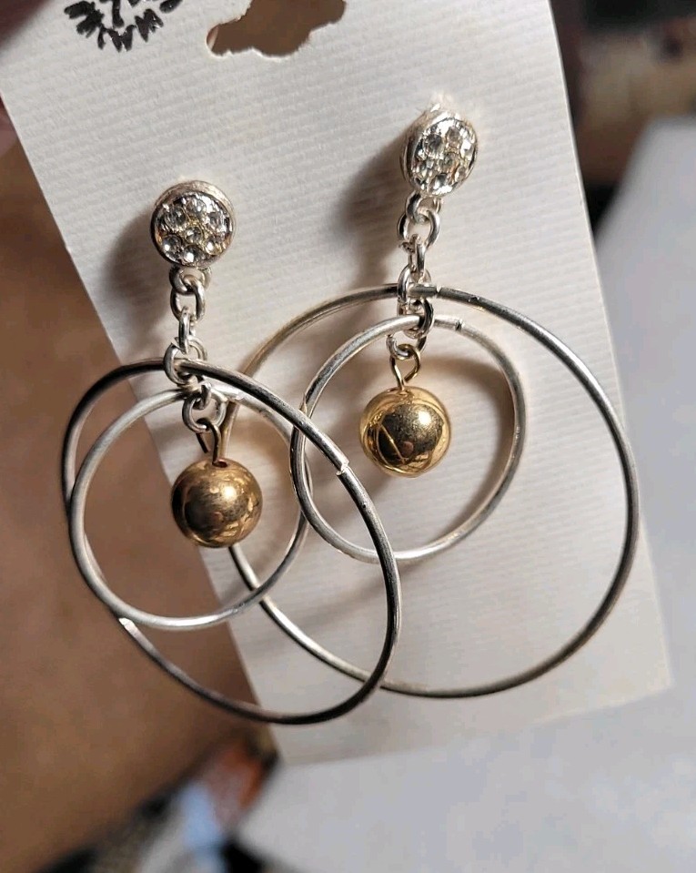 6 Pairs NEW VINTAGE DANGLE HOOPS EARRINGS PIERCED DROP BIG CLASSIC • OLD STOCK
