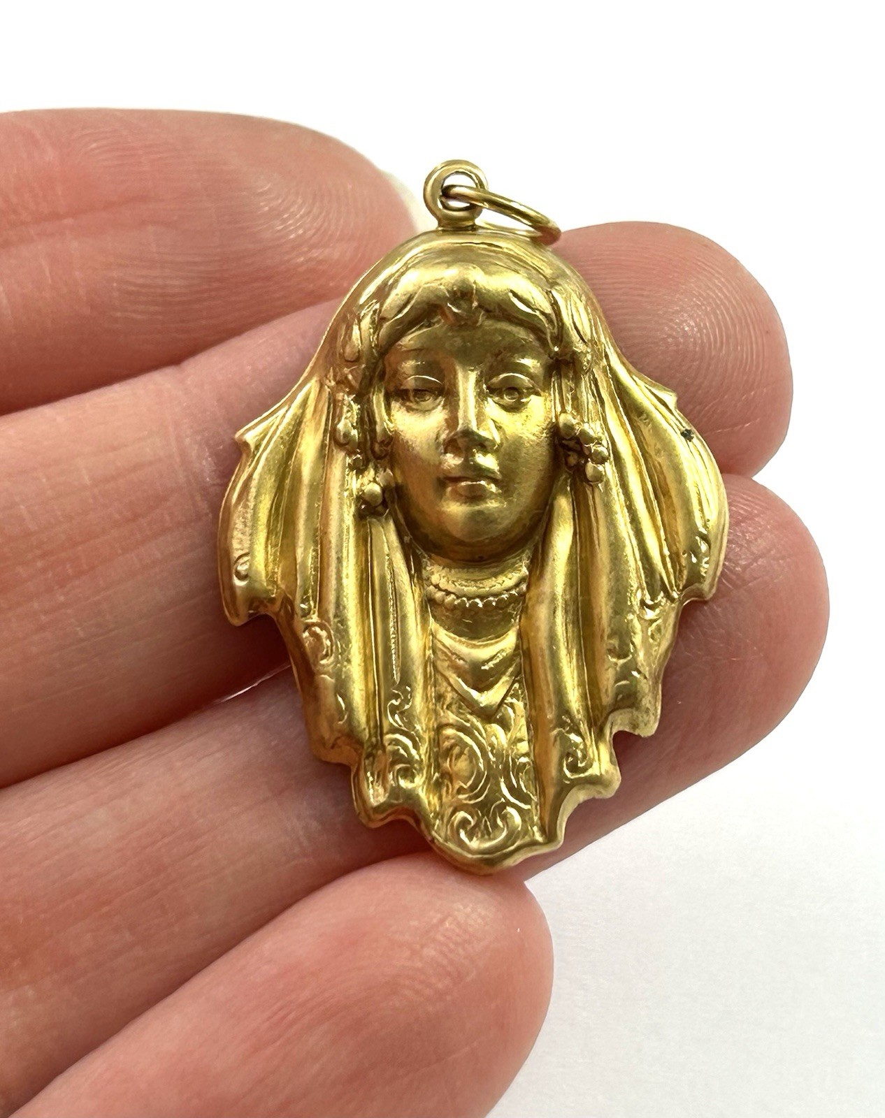 Vintage Charm Art Deco Style Woman Pendant Brass Metal Stamping Vintage Jewelry