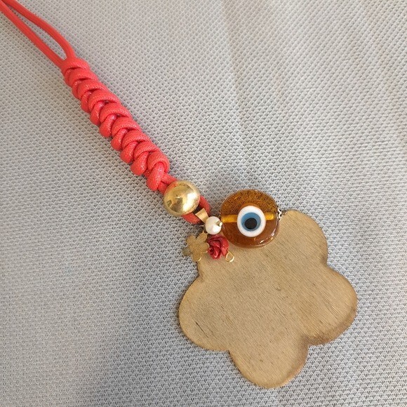 Women’ Handmade Flower Pendant Cord Necklace Red/Gold Boho,Brass 22.5 Inches