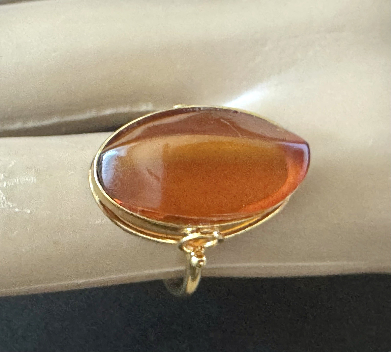 Vintage, 875 Silver Stamped, Vermeil, Russian Baltic Amber Ring, Size 7.75.