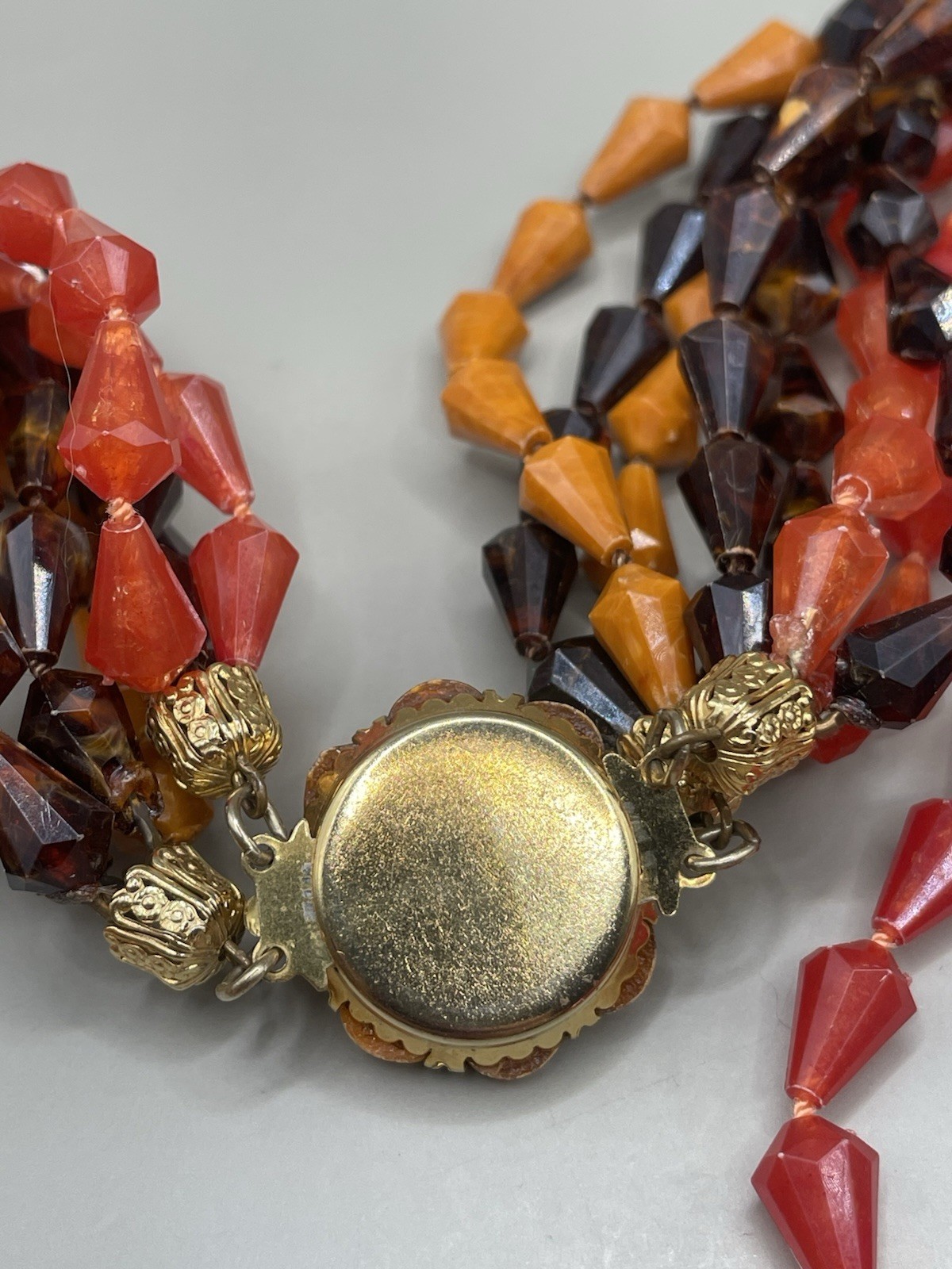 Vintage Eight Strands Fall Autumn Colors Lucite Beaded Statement 22.75” Necklace