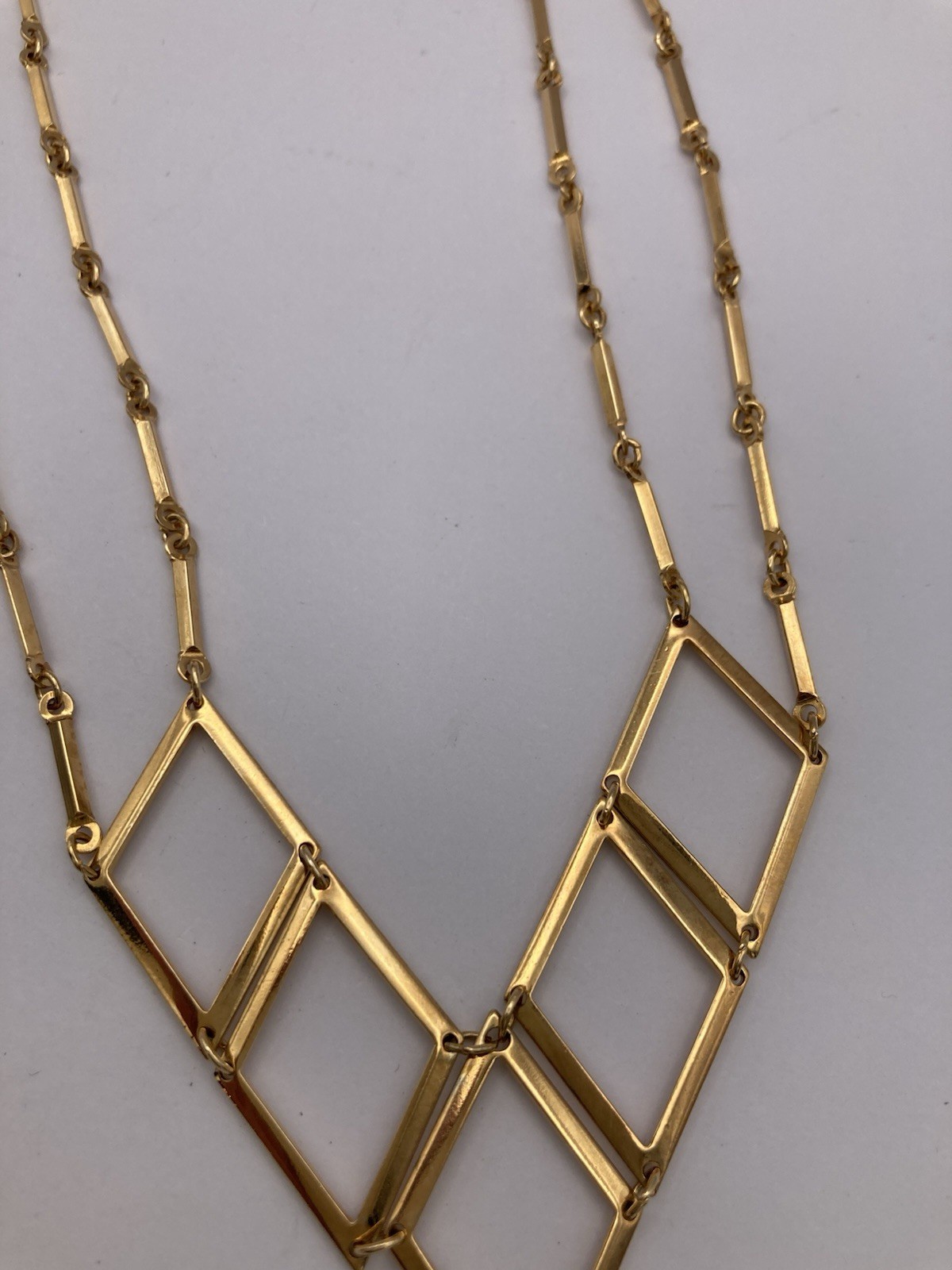 Vintage Sarah Coventry Geometric Gold-Tone Necklace 17.75” Long Fish Hook Clasp