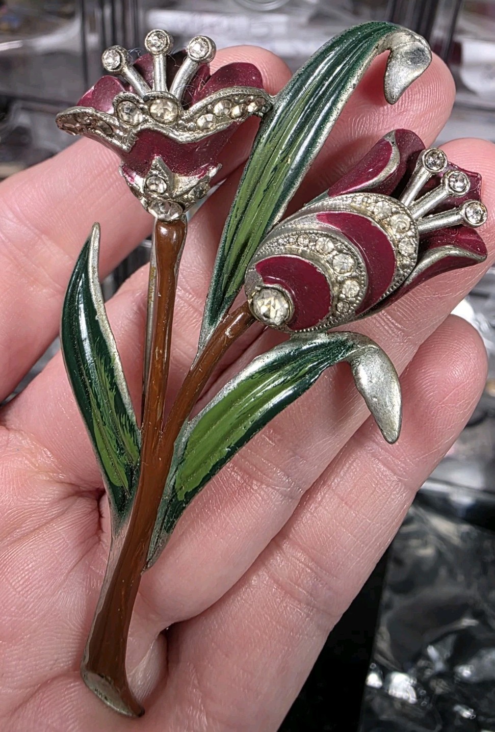 Gorgeous deco pot metal floral brooch POSSIBLY Coro ?
