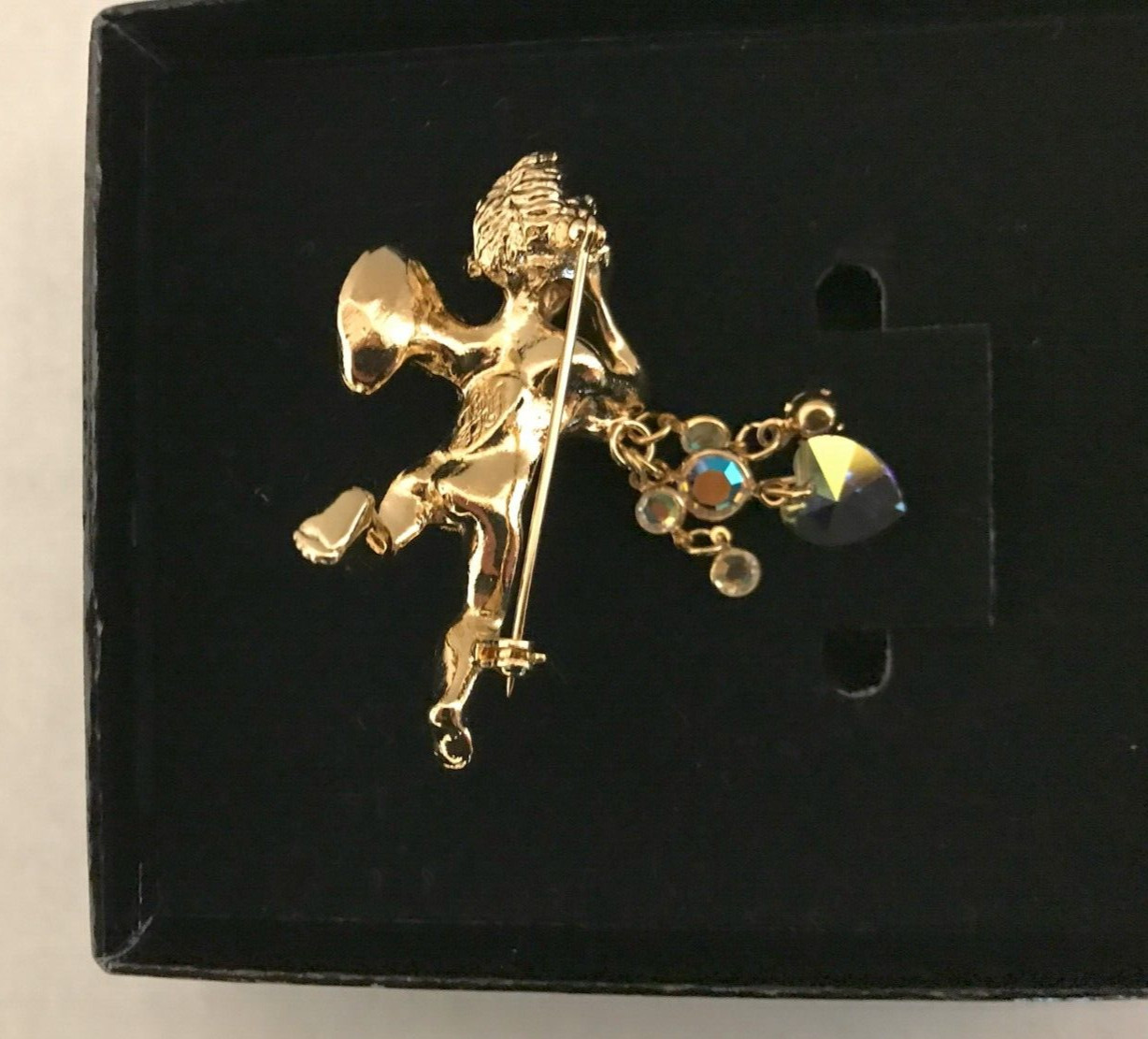 Kirks Folly Brooch Heart Valentines Guardian Angel Cherub Dangle Vintage
