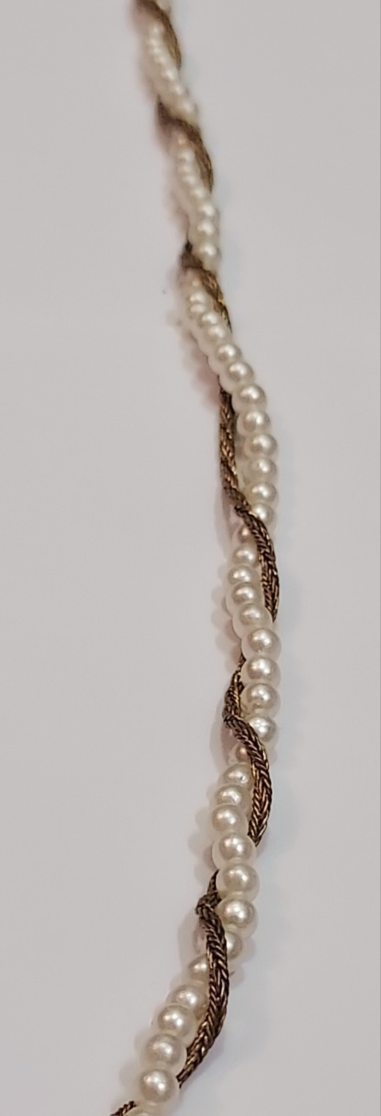 Miriam Haskell Vintage Necklace Faux Pearl Wheat Chain Bronze Tone Signed 34″