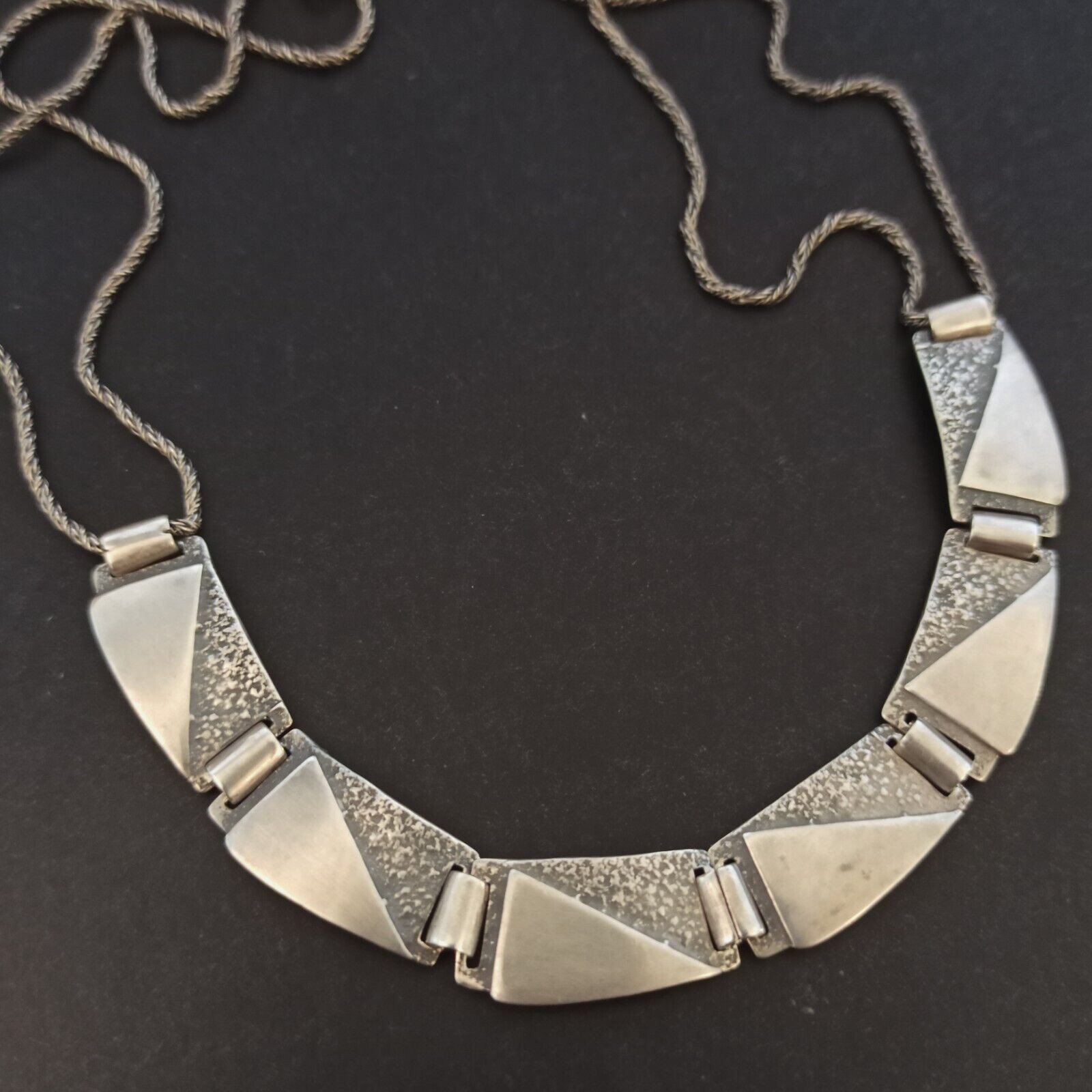Vintage Silver Necklace Modernist Geometric Articulated Links Cleopatra Inspired