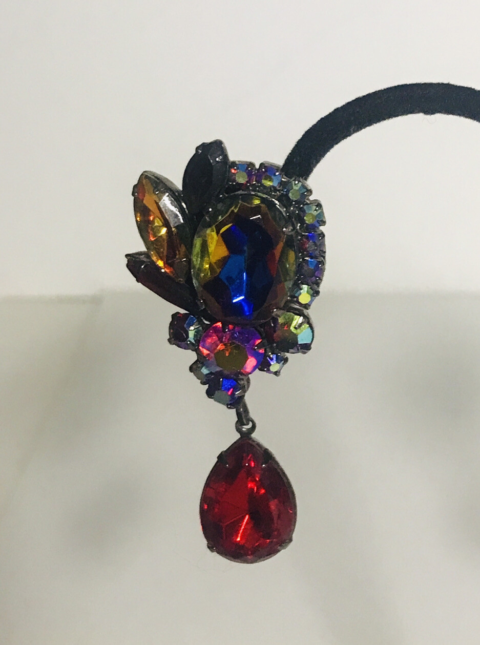 Vintage Juliana DeLizza And Elster Dangle Watermelon Red Rhinestone Earrings