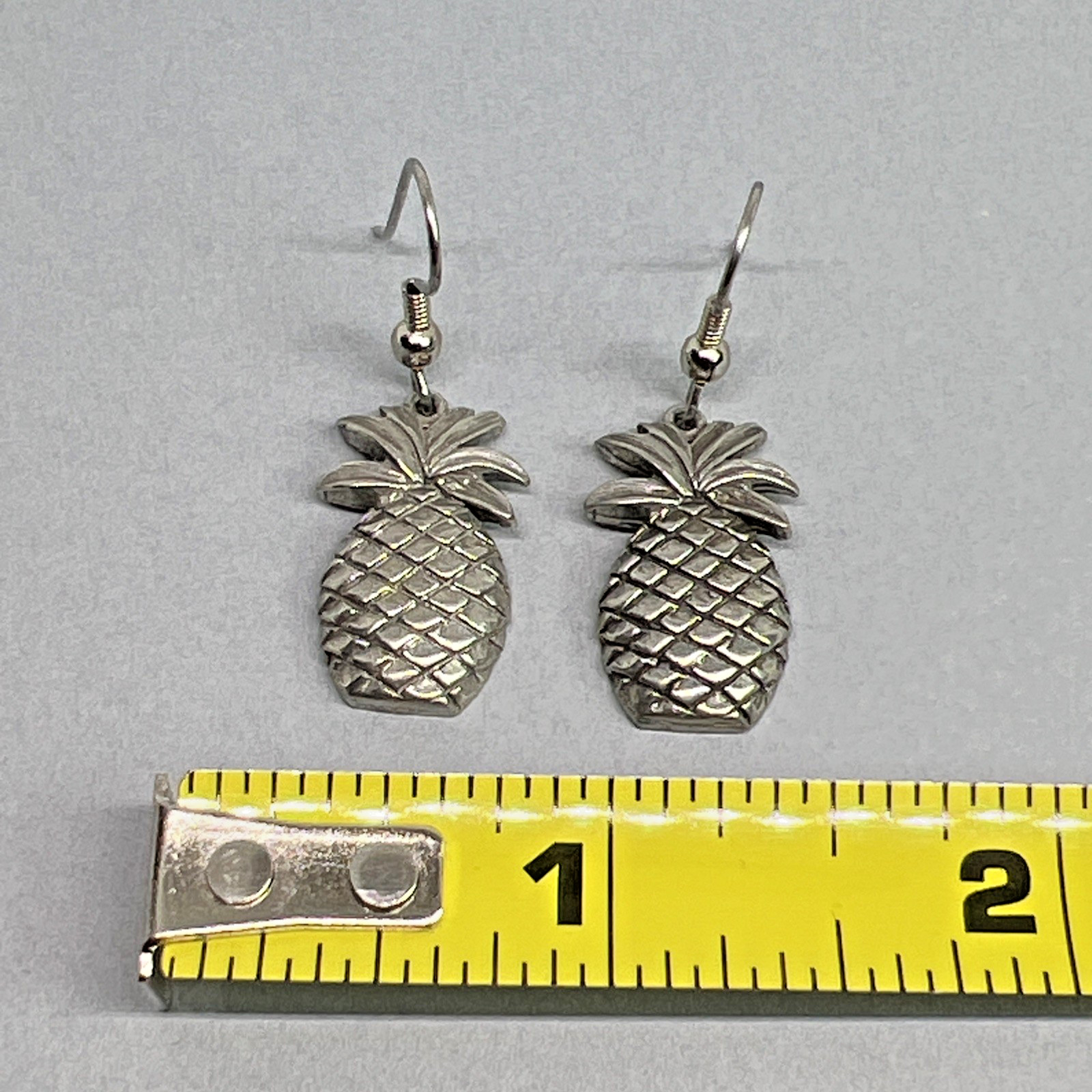 Vintage Signed Jim Clift Handcrafted Pewter Pineapple Pierced Earrings
