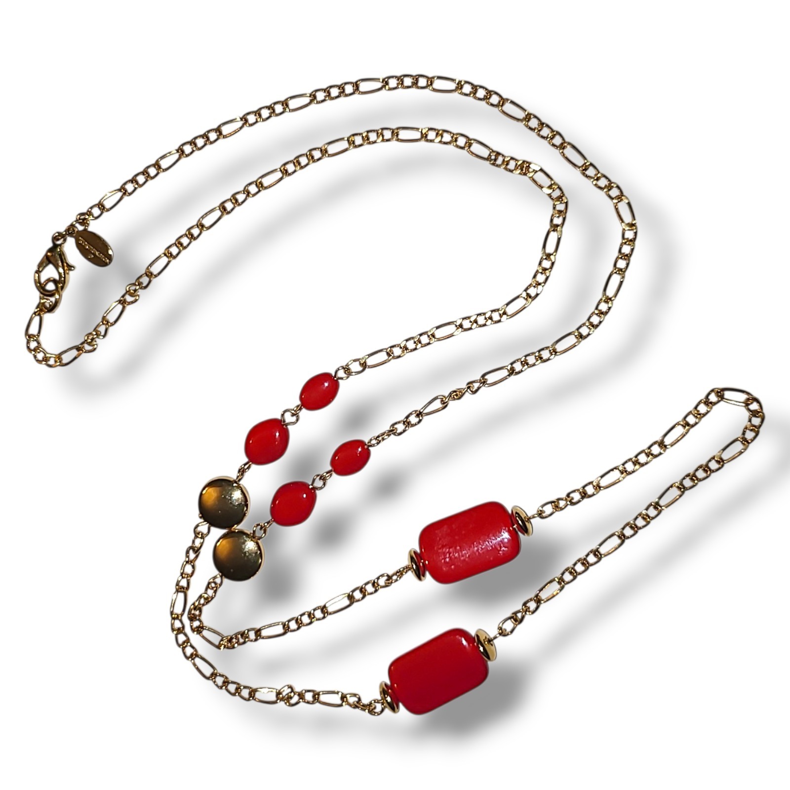 Vintage Worthington Gold Tone Red Accent Station Necklace