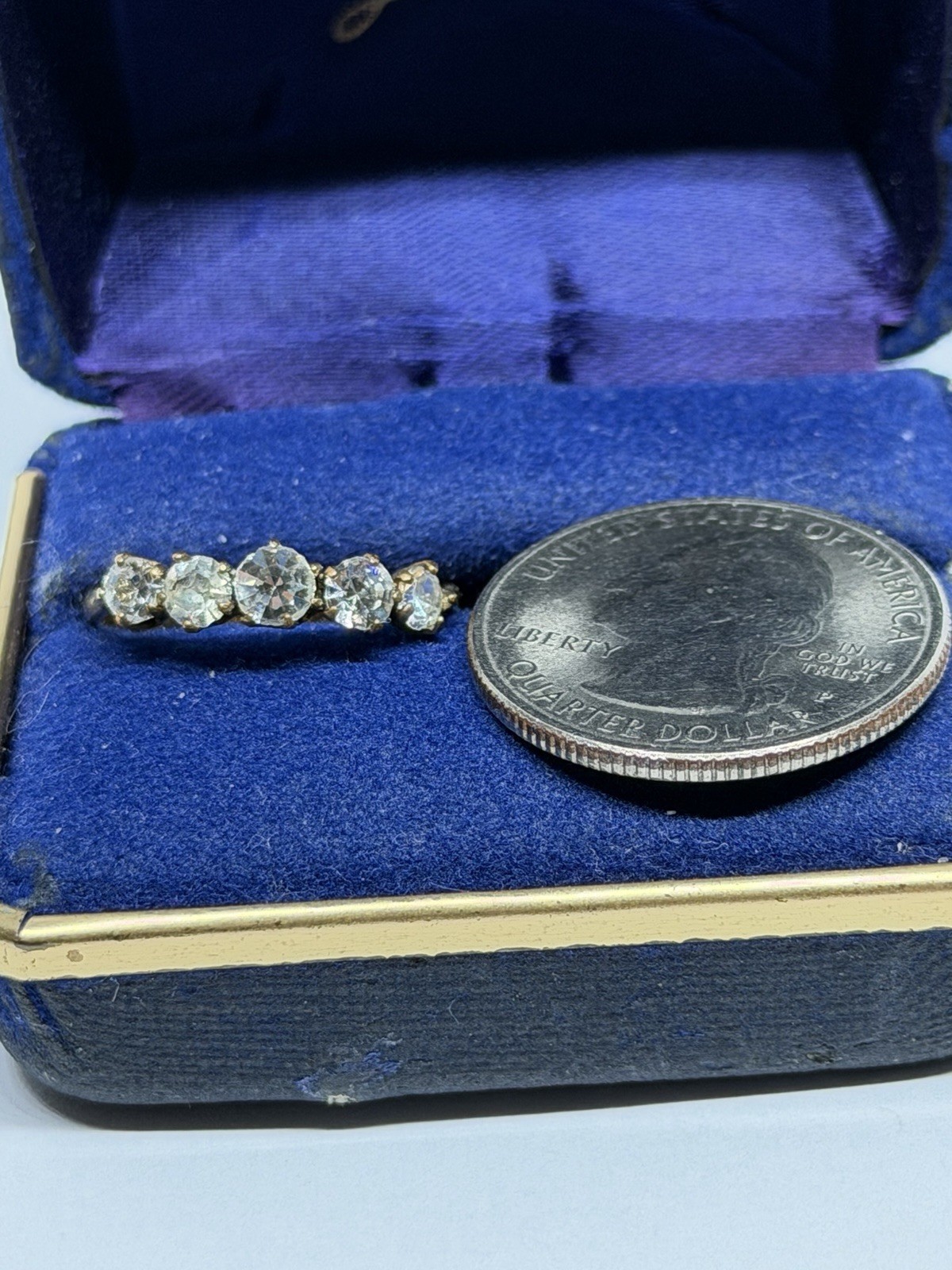 Vintage Retro Era 5 Paste Stones Goldtone Gilt Metal Sz 7 1/4