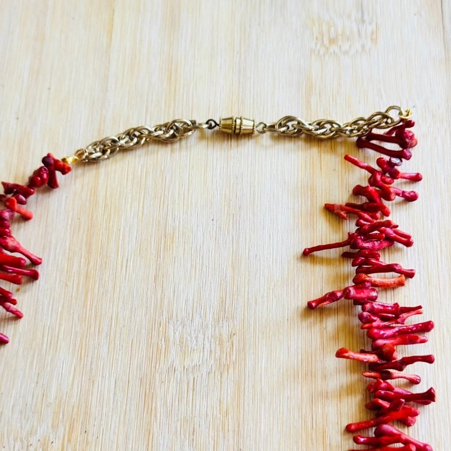 VTG Mediterranean Salmon Red Branch Coral Natural Necklace Genuine 20″ 34g Italy