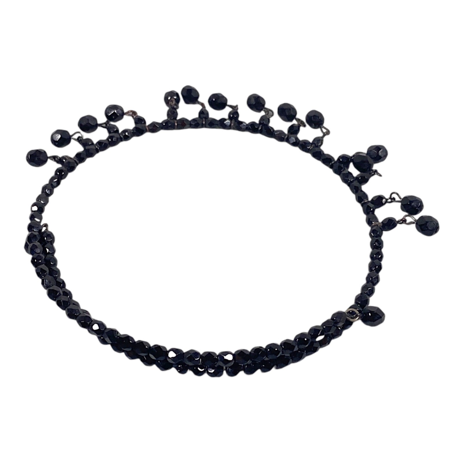 Victorian Revival Choker Necklace 16″ Black Glass Wire Dangle MCM VTG Witch Goth