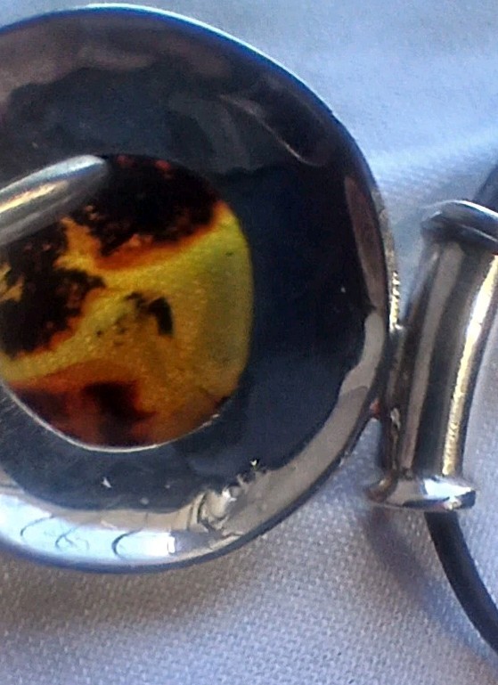 Vintage 1980’s Amber Turquoise And 950 Silver Pendant on Leather Cord
