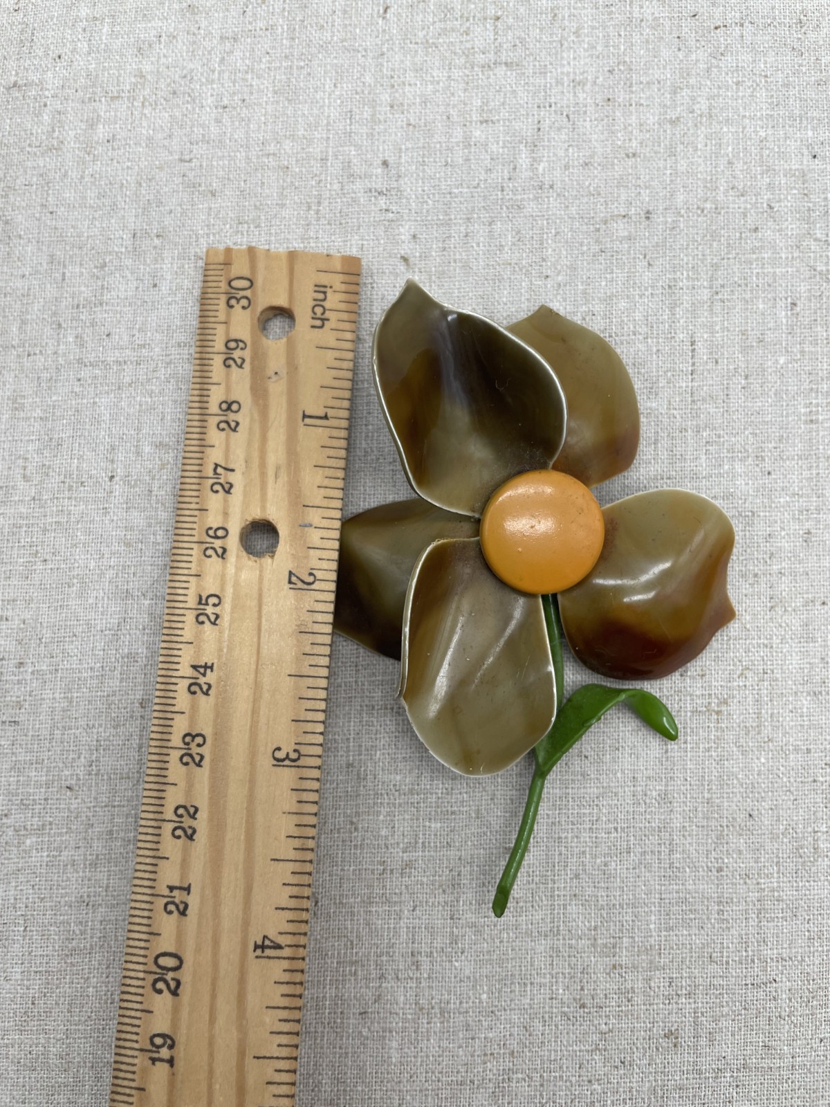 Vintage Enamel Flower Brooch Large Dimensional Fall Colors Caramel Brown