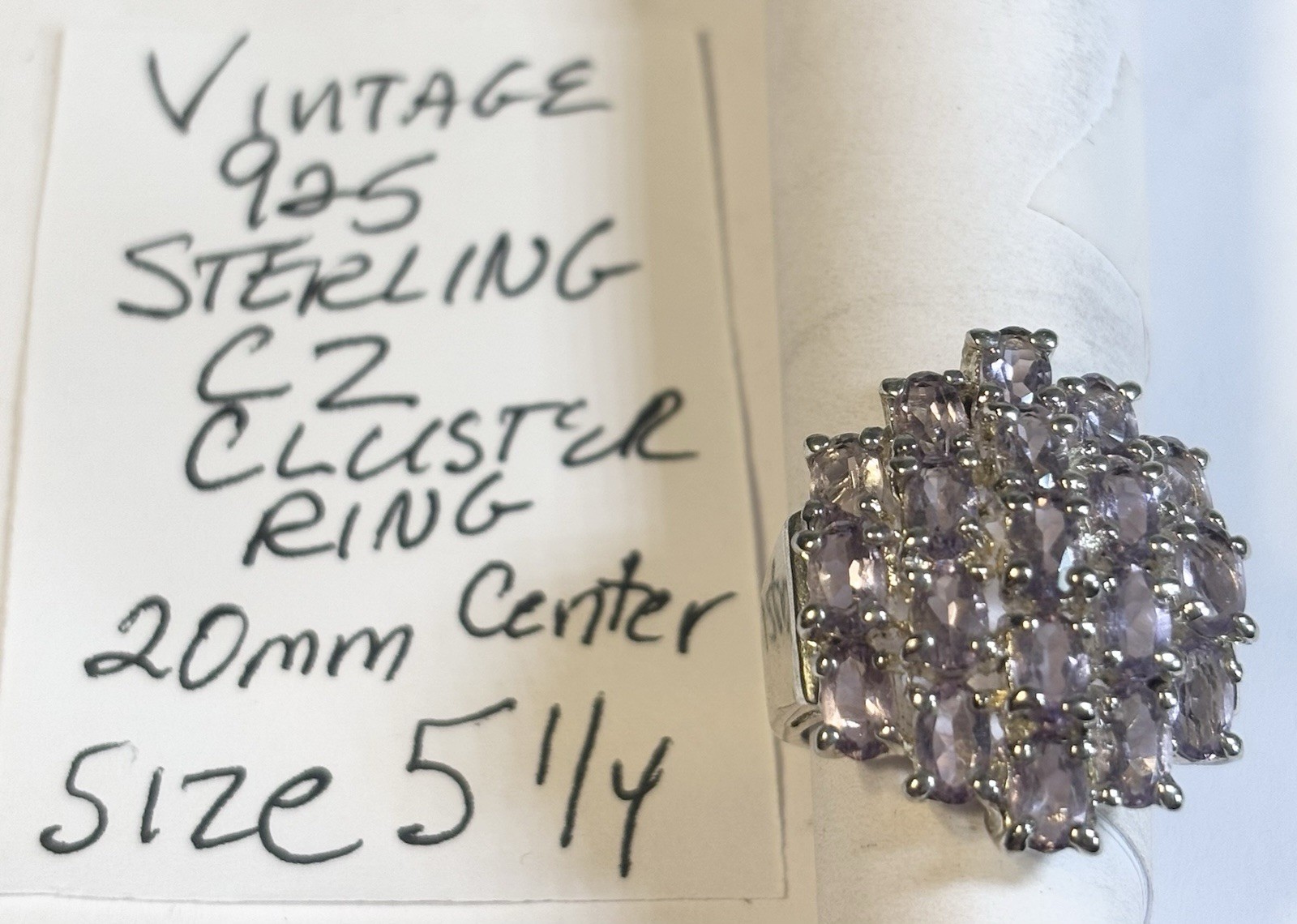 Vintage 925 Sterling Silver CZ Cluster Ring Size 5 1/4 20mm Center