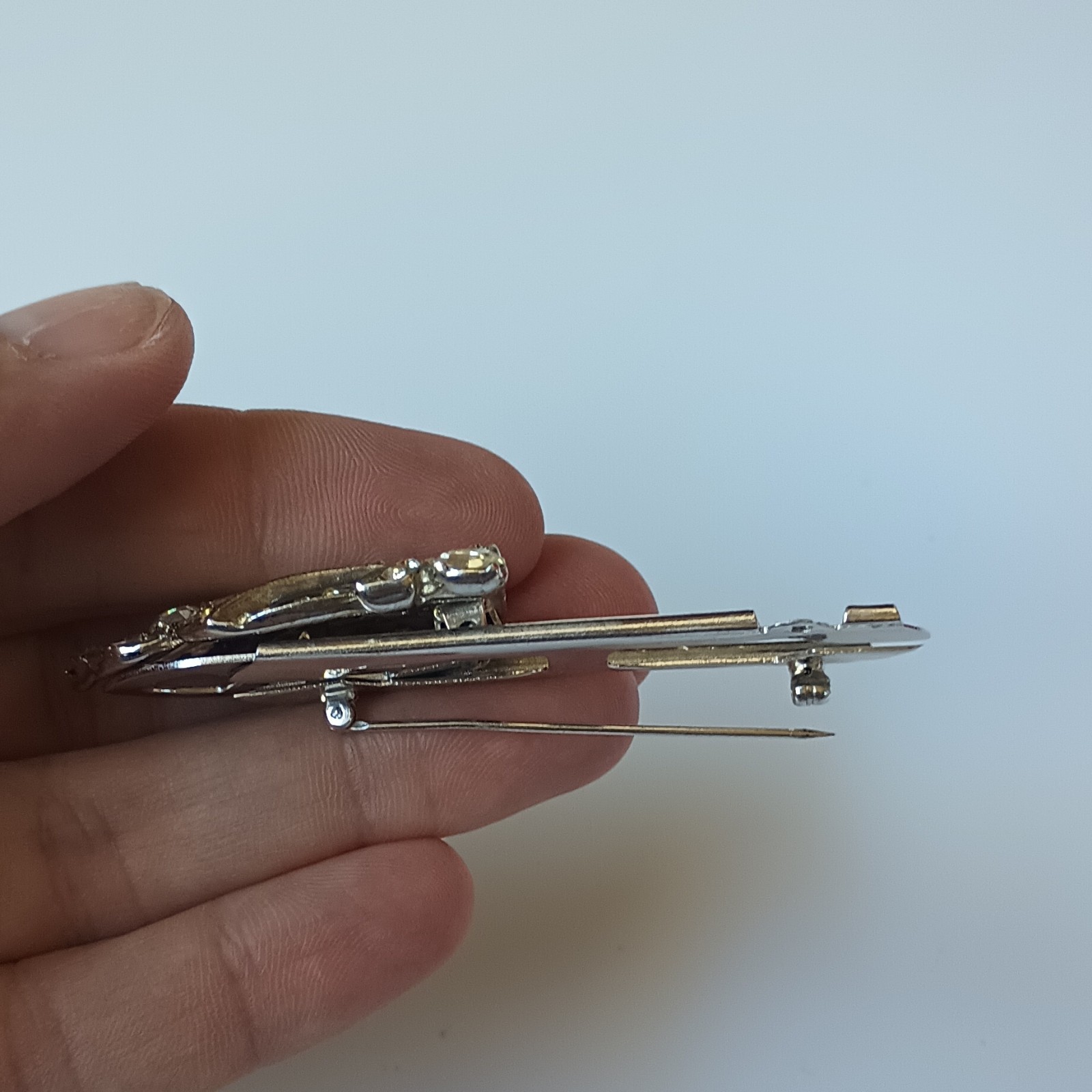 Gold Tone Clear Baguette Rhinestone Dress/Scarf Clip Set 2pc w/ Connector Bar