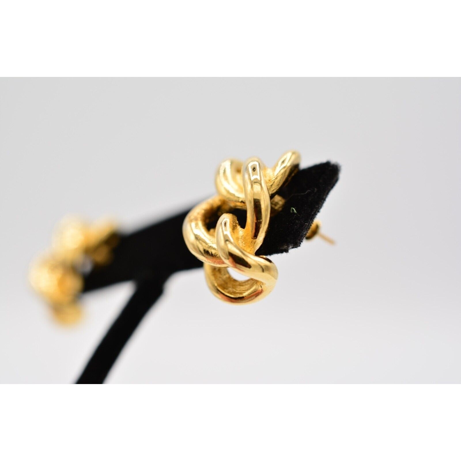 Vintage Pierced Drop Earrings Linked Chain Shiny Gold Tone Dangle 1980s BinAK