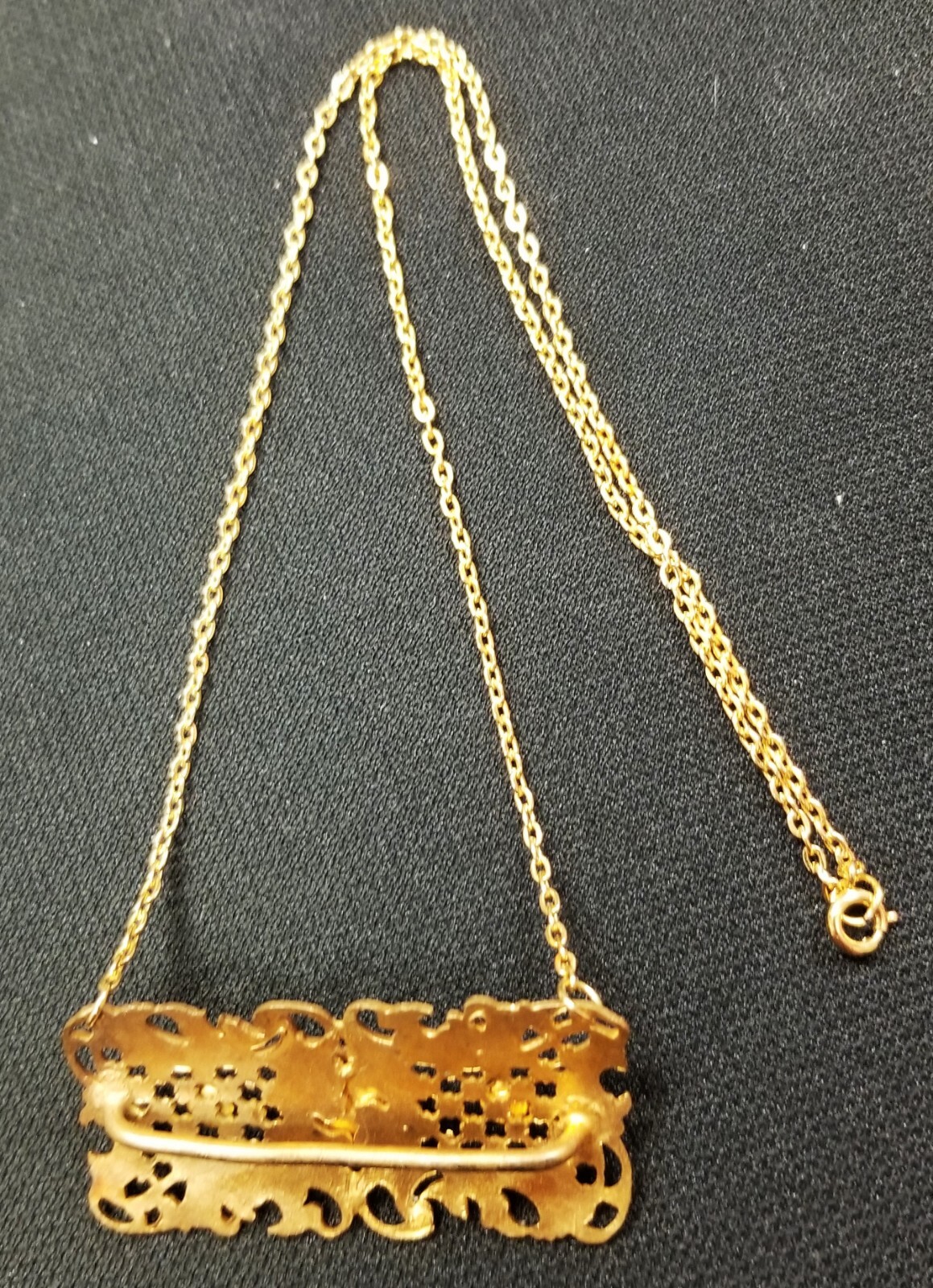 Antique Jeweled Champleve Enamel 1/2 Buckle Repurposed Necklace 19 3/4″