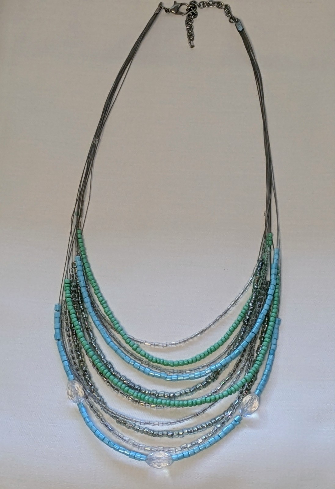 Vintage Turquoise, Blue, And Silver Bead Multi Strand Layered Necklace 22 inches