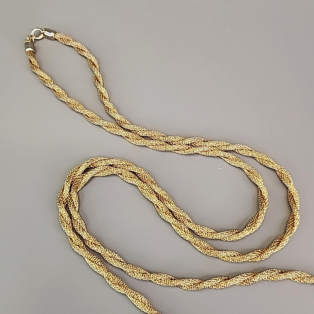 Vintage Mesh Tube Chain Necklace Twist Gold Tone 37″