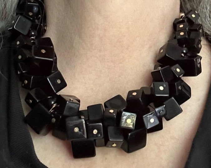 Chunky Black Acrylic Overlapping Cube Choker Necklace…Unique!