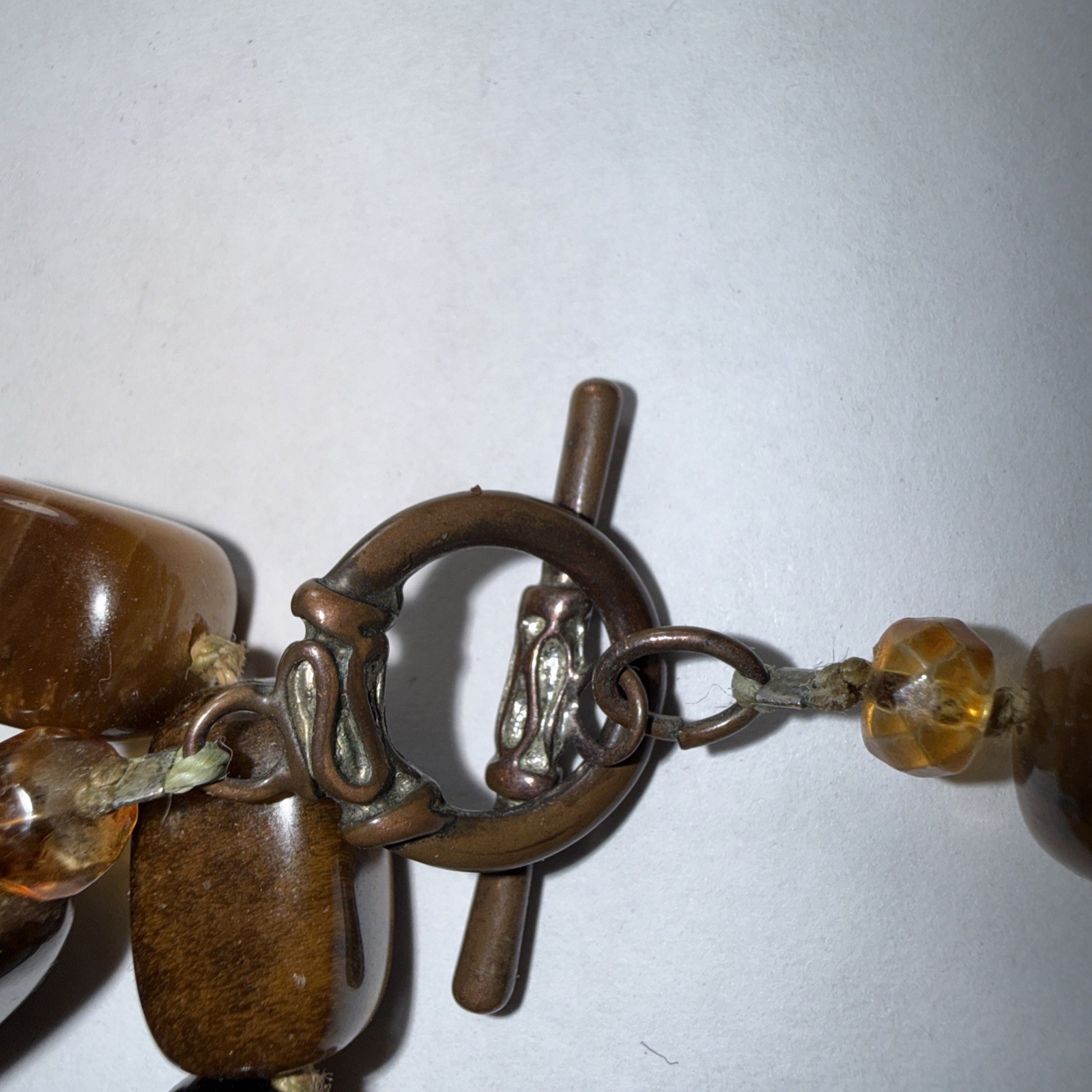 Necklace Big Jade Pendant Big Tigers Eye Beads Faceted Citrine Crystal 17” Old