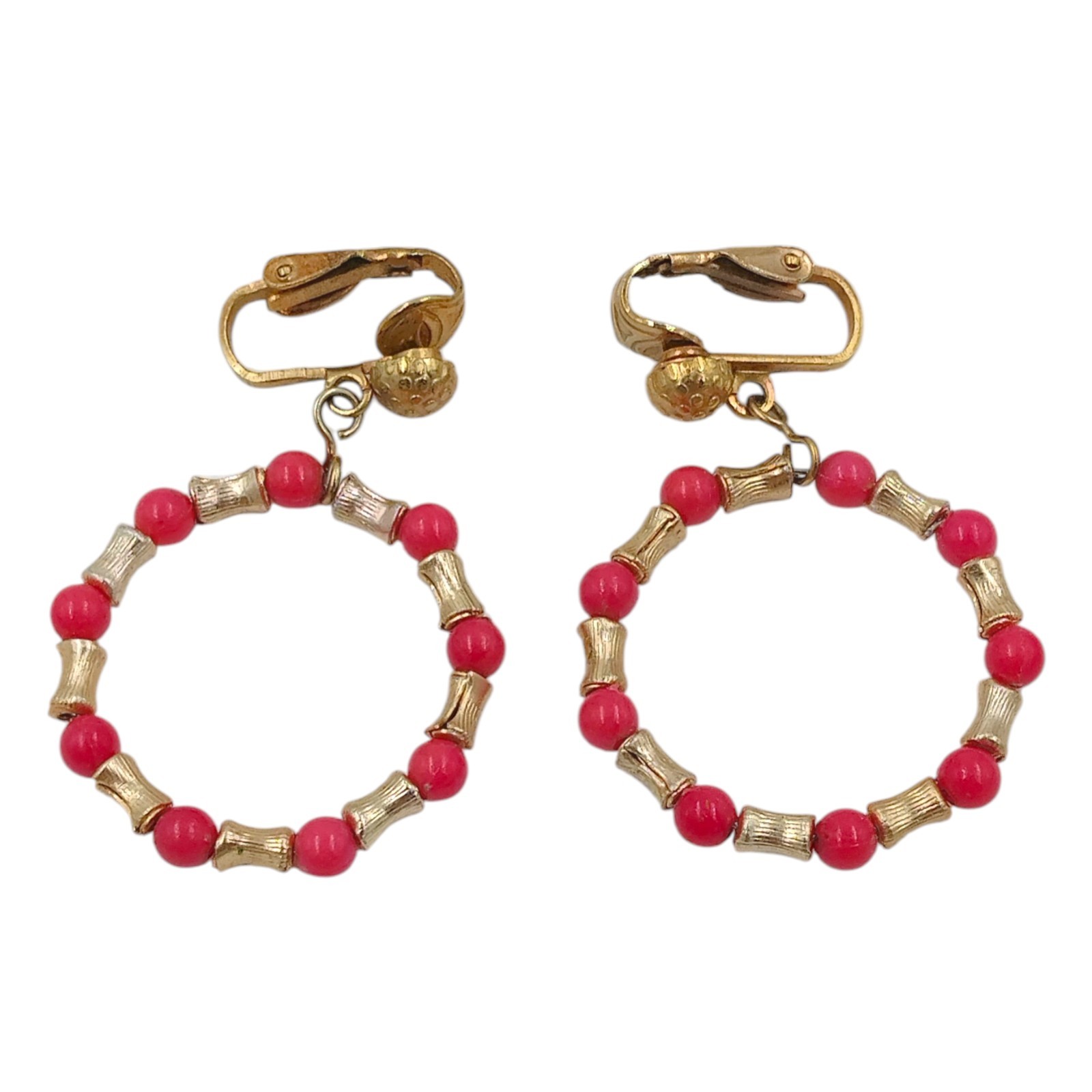 Round Dangle Drop Hoop Clip On Earring Marked Hong Kong Lightweight Vintage 80s
