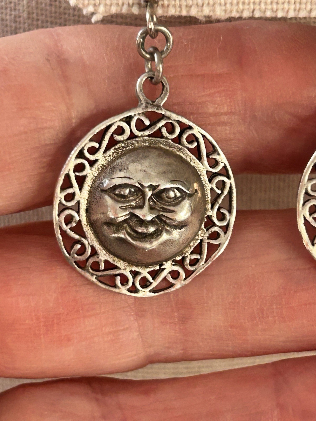 Celestial Anthropomorphic Sterling Silver Earrings Vintage J19