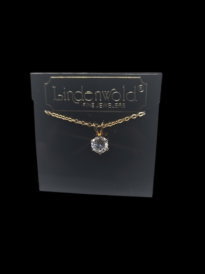 Vintage Lindenwold Fine Jewelers 18″ Gold Tone Cubic Zirconia Necklace Pendant