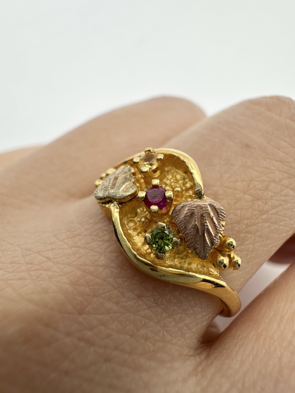 Vintage Gold Plated Two Tone Ruby Sapphire Ring Size 7.25