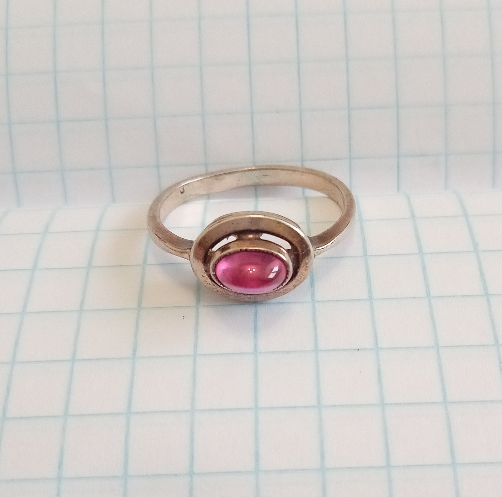 Vintage Ring Pink Cabochon Silver 925 test star USSR time Women Jewelry siz 6.75