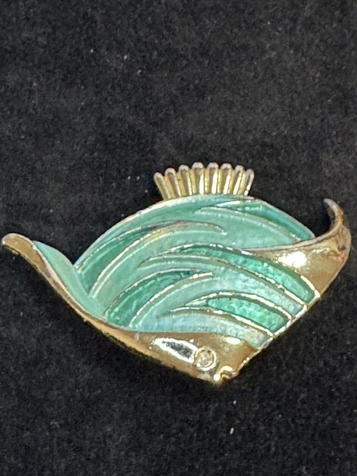 Angel Fish Brooch Pin with Aqua Enamel Finish and Gold Accents Vintage