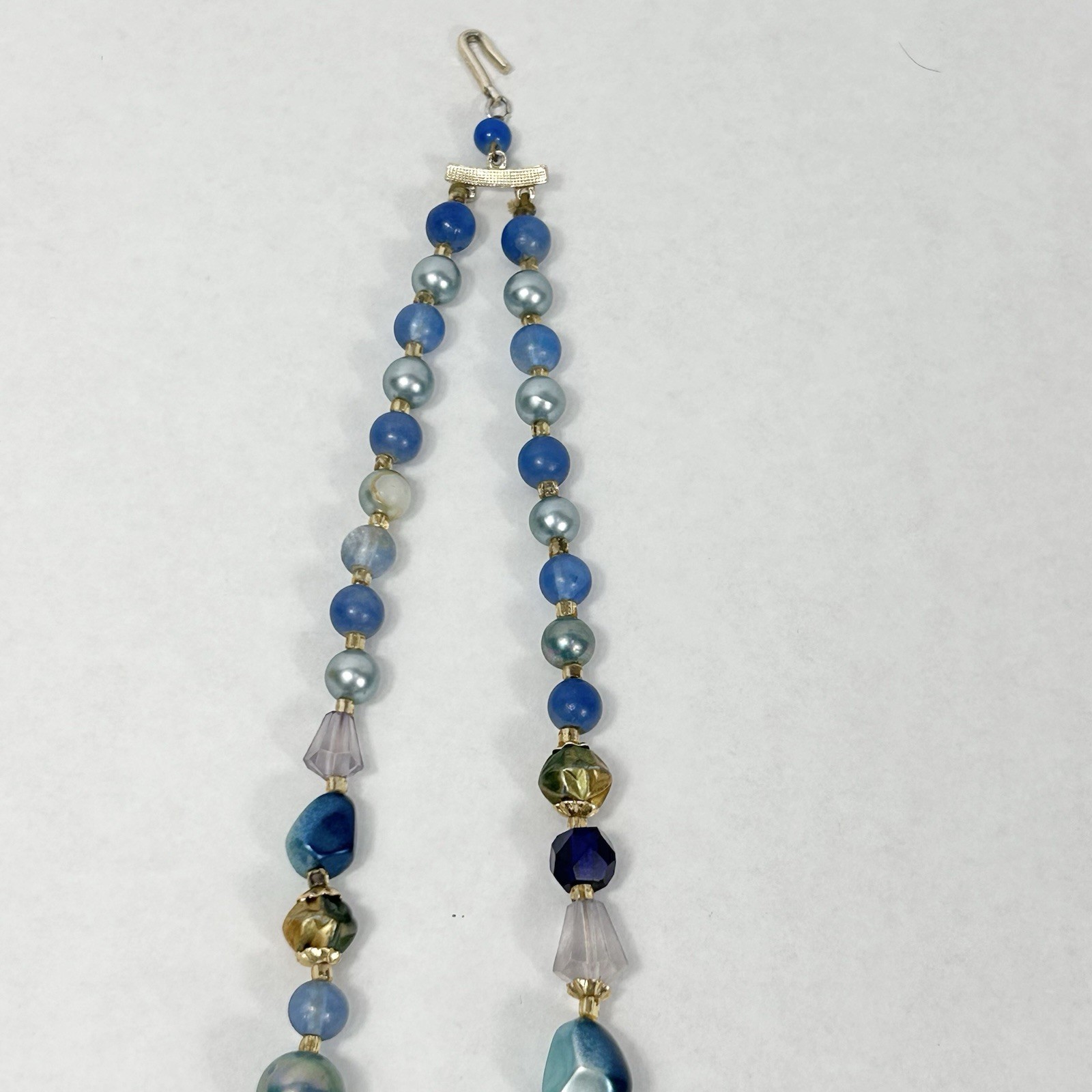 Vintage JAPAN Double Strand Blue Bead Necklace 17.5” Faux Pearl Acrylic Glass