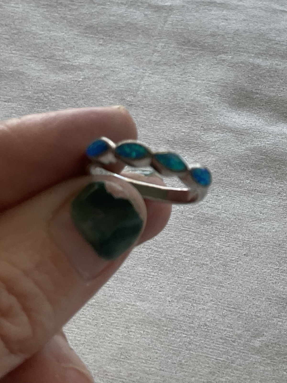 Vintage 925 Sterling Silver blue simulated opal stone Ring Size 6.5 Estate Jewel