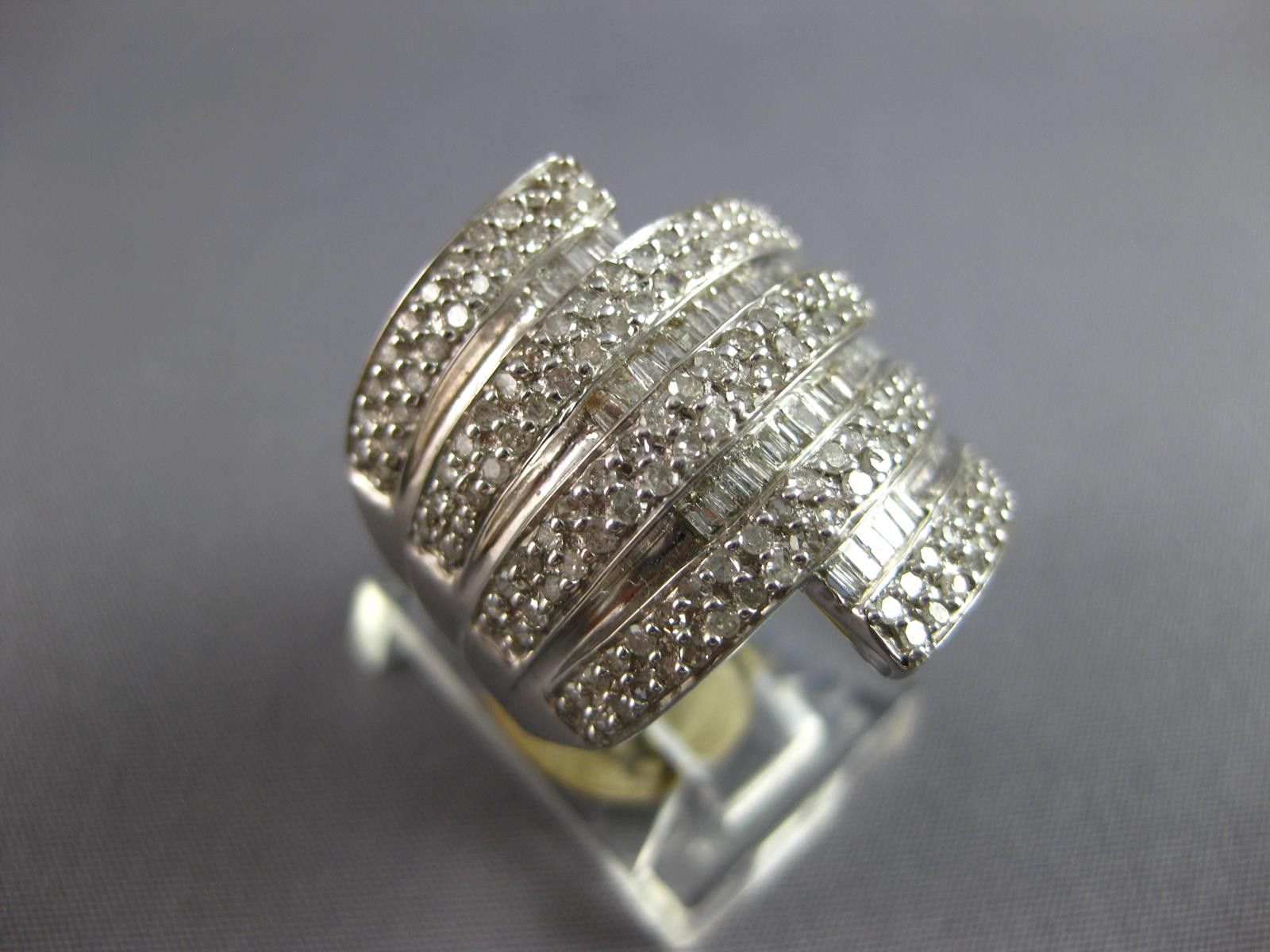 LARGE 1.52CT DIAMOND 14KT WHITE GOLD ROUND & BAGUETTE MULTI ROW ANNIVERSARY RING
