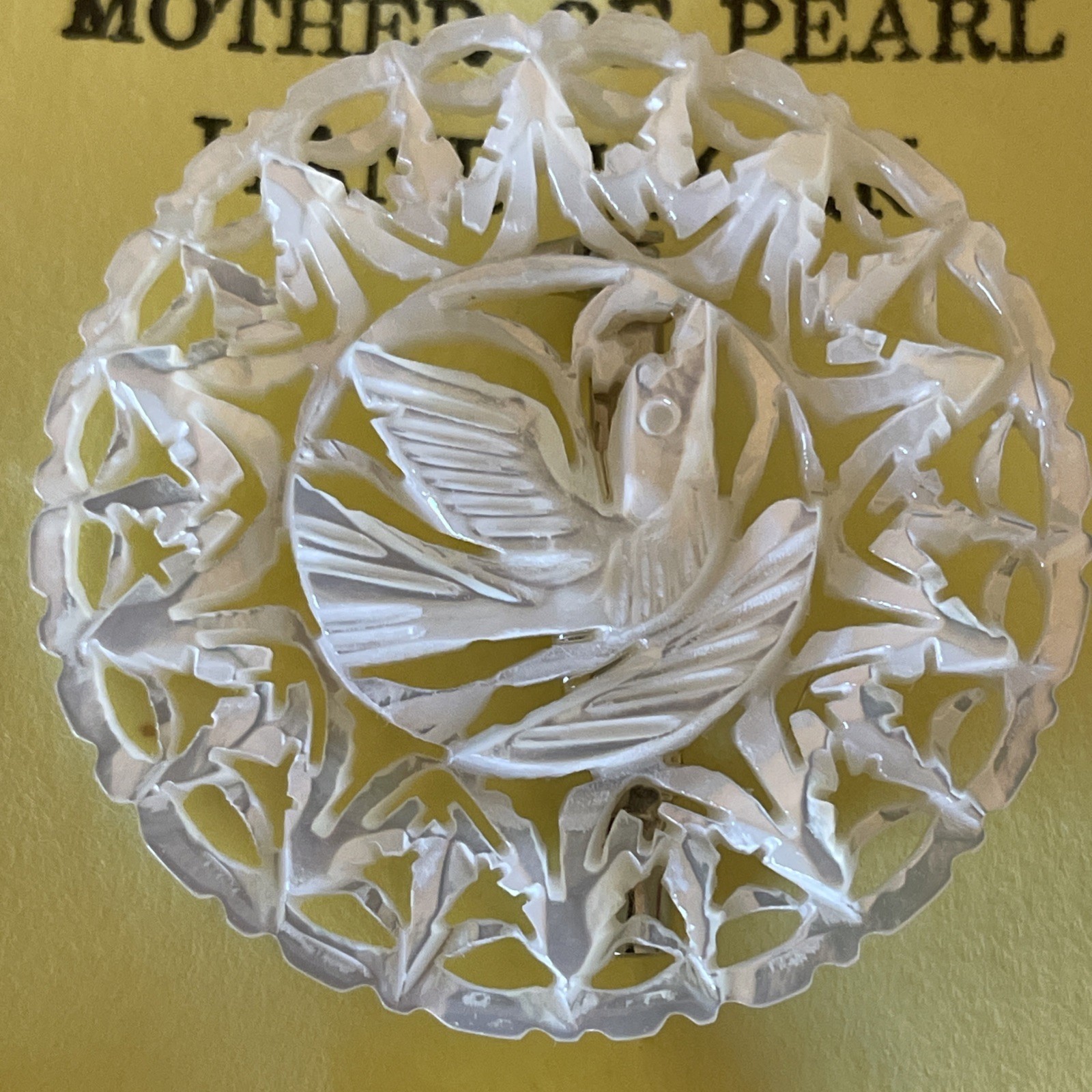 Vintage Hand Made Mother of Pearl Dove Of Peace Brooch Pin 1991 Bethlehem