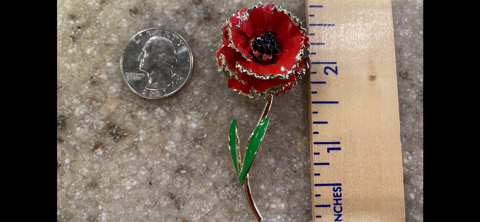 Lot Of 2 – Vintage Flower Brooch/Pins Poppy & Sunflower Enamel Rhinestone