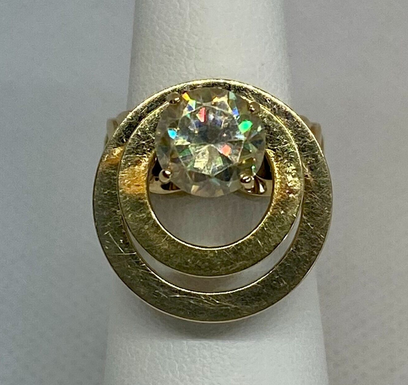 Vintage Norman Teufel 14 Karat Gold & Simulated Diamond Spinner Ring, circa 1972