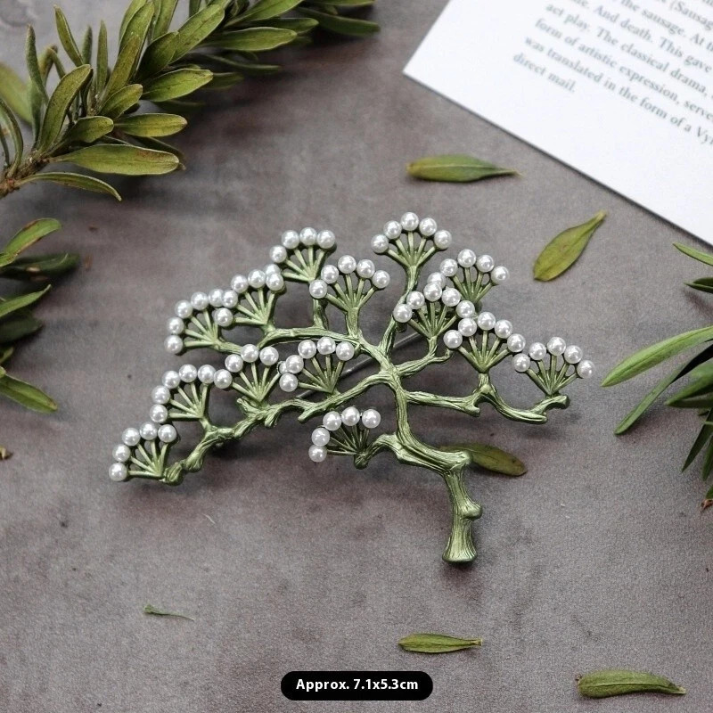Green Plant Pearls Brooch Stick Pin Vintage Style Women’s New Elegant Fun