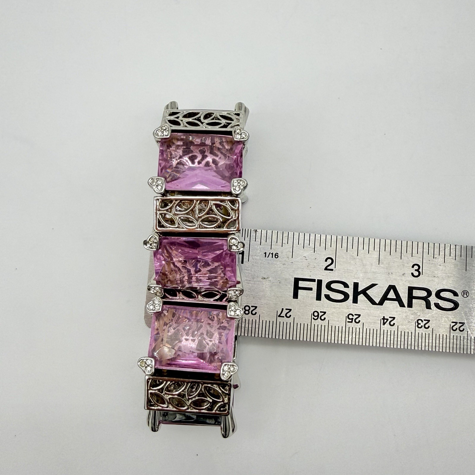 Vtg Crystal Bracelet Pink Glass Statement Heavy Chunky Unsigned Designer