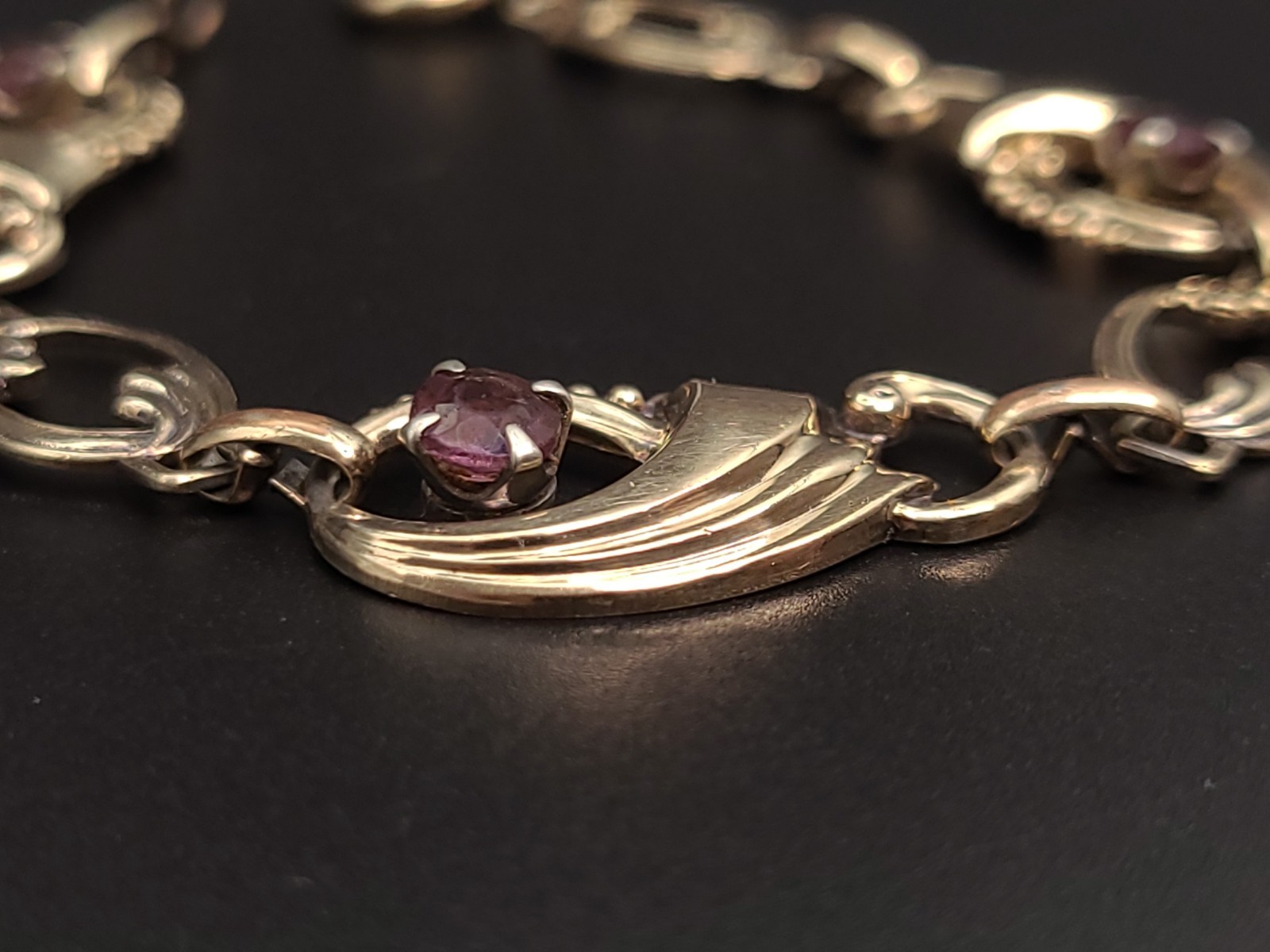 Vintage Harry Iskin 1/20 10K Gold Filled Purple Glass Bracelet 16cm