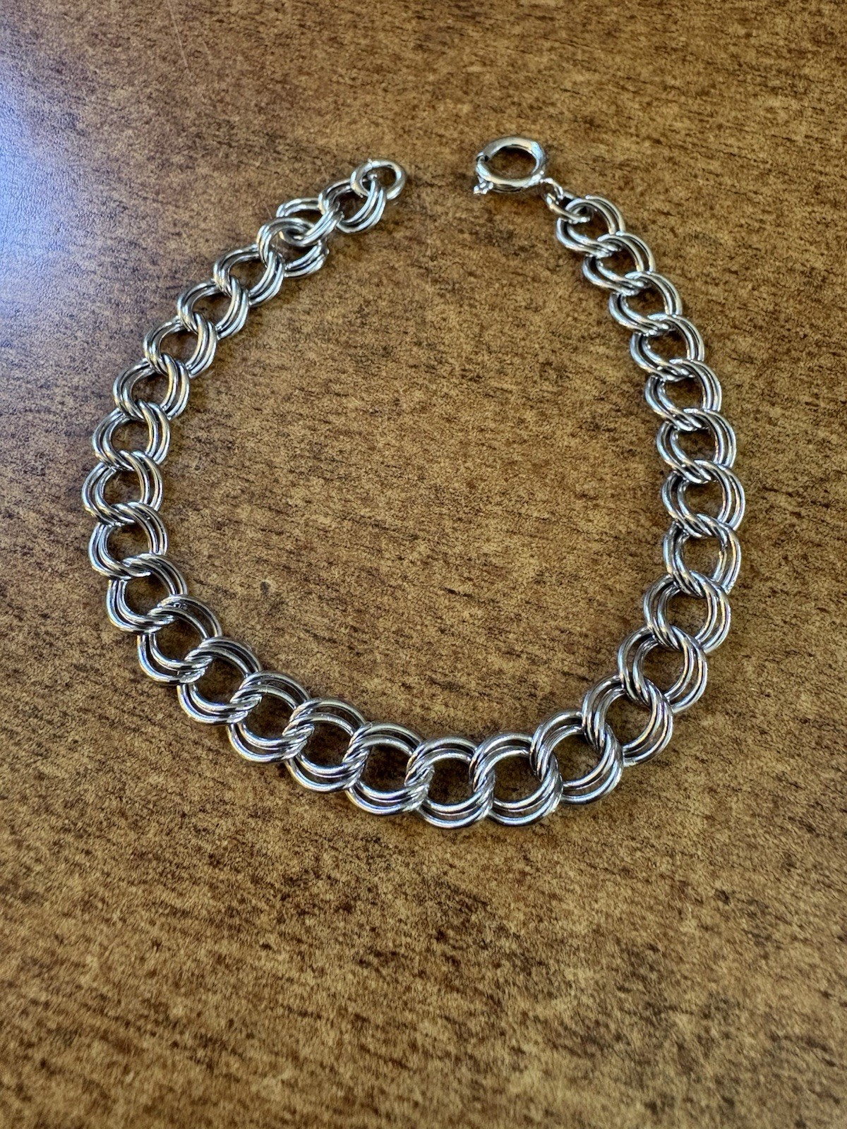 VINTAGE Charm Bracelet Sterling Double Link! 10g 7.5 Inches GREAT STARTER!!