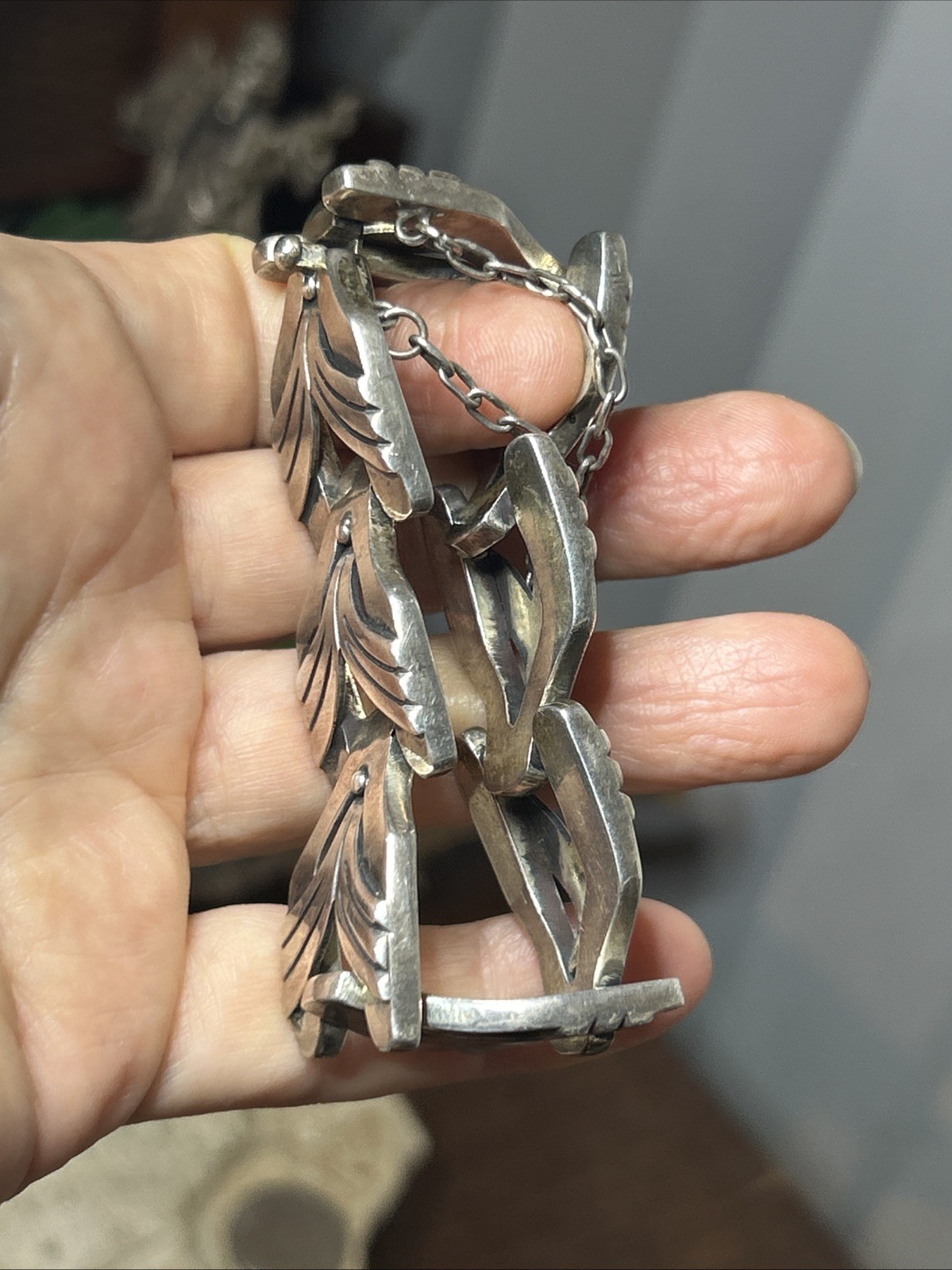 54. Vintage Maricela TAXCO 925 Sterling Linked Panel Bracelet 81.5g, 6 3/4″ Mex