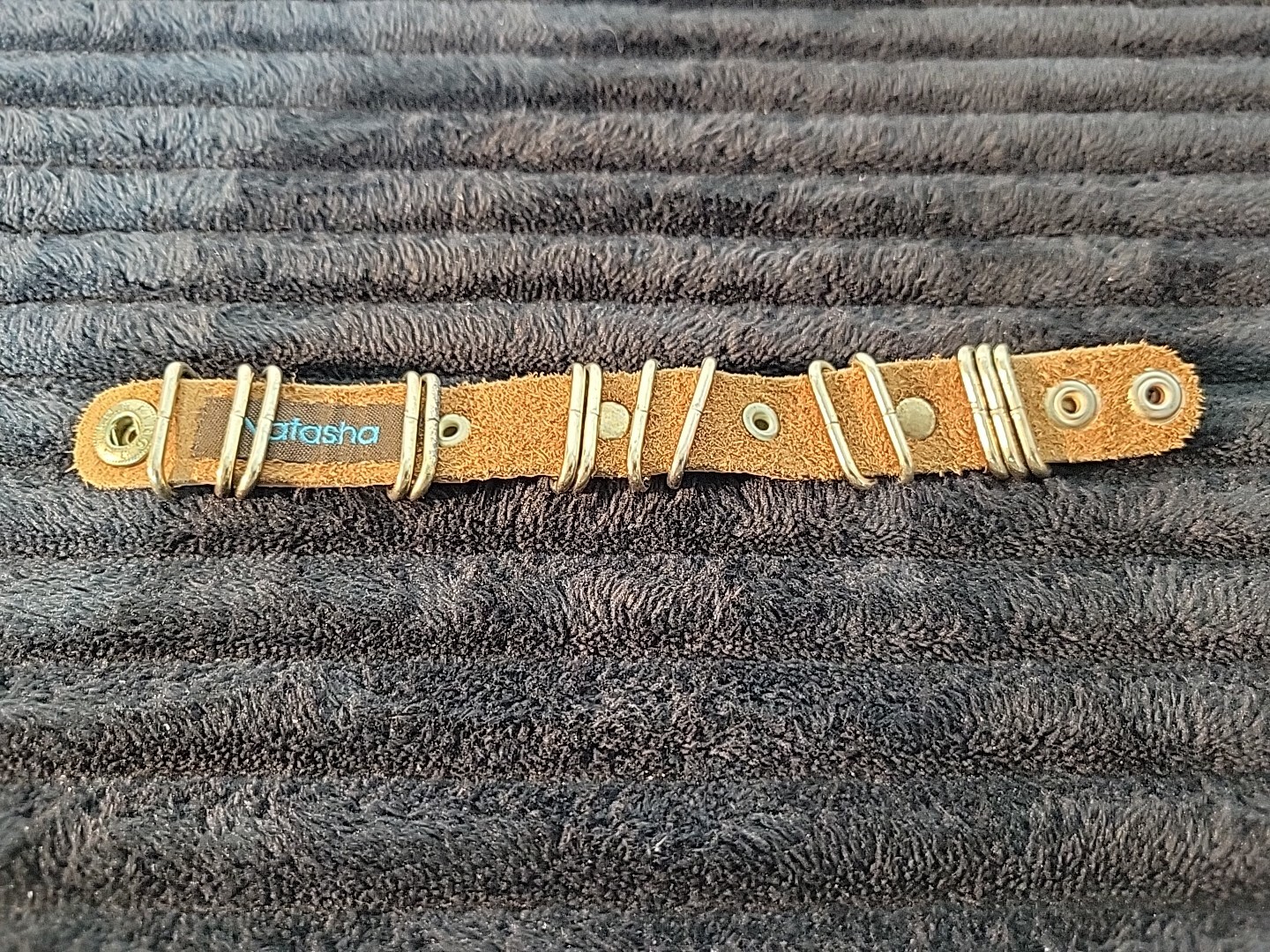 Vtg Natasha Genuine Leather Rhinestone Wrap Bracelet 7.5 Inch Adjustable Snap