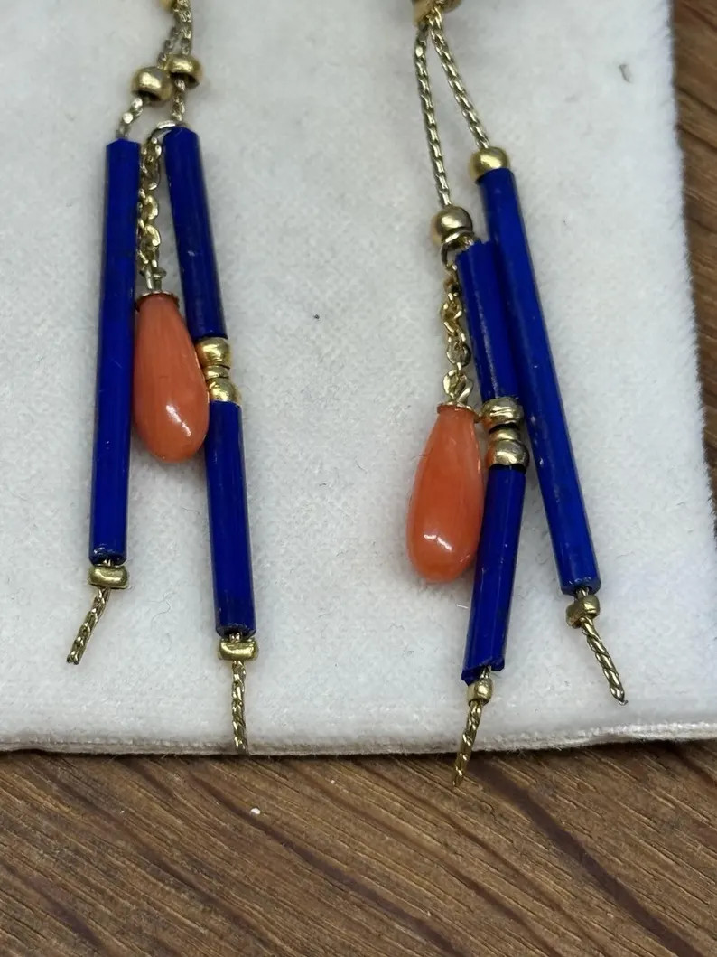 Earrings silver 925 natural coral Lapislazuli