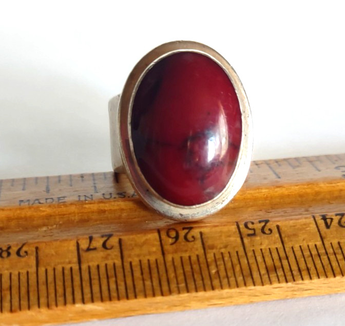 Signed ATI Mexico Sterling Silver 925 Red Jasper Modernist Ring Size 5.75/6
