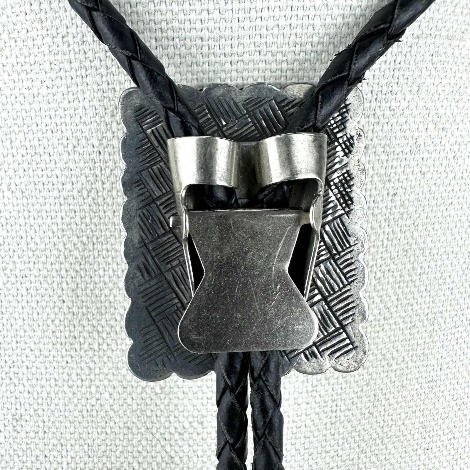 Vintage Silver Pewter Turquoise Chip Inlay Western Bolo Tie Nickel Silver Tips