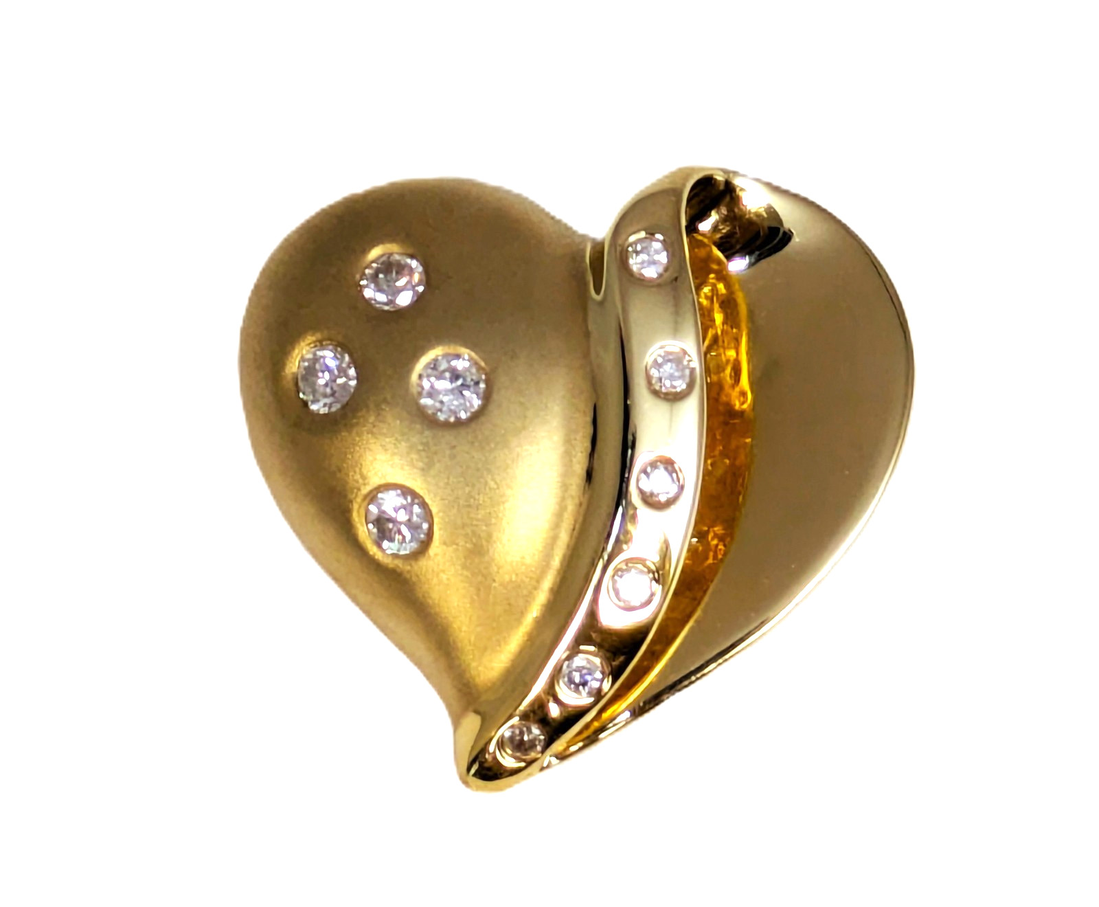 14K Gold & Diamond Heart Pendant, 1” by 7/8”
