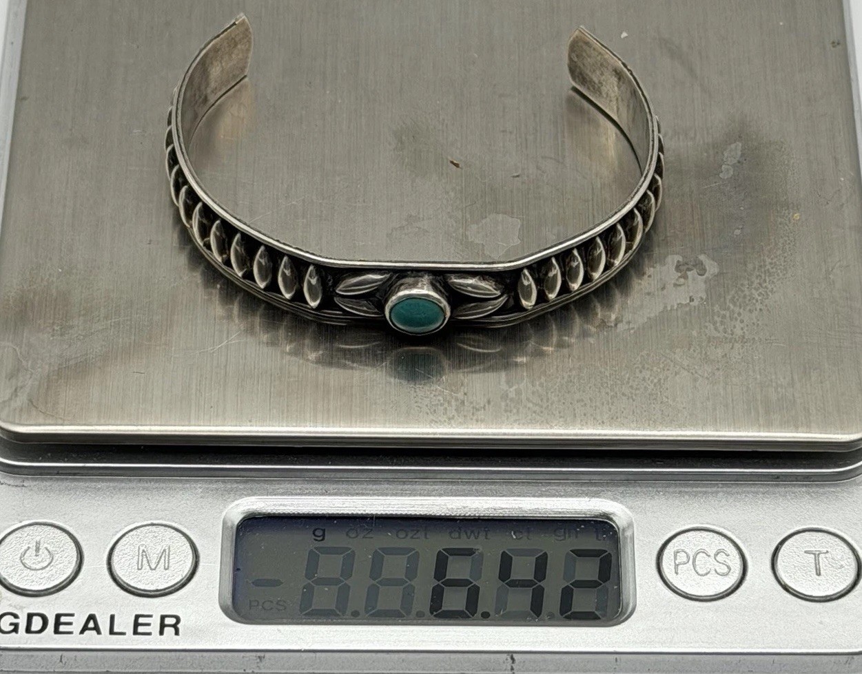 Vintage Plata de Jalisco JFCM Sterling Silver Cuff Bracelet Guad Mex Turquoise