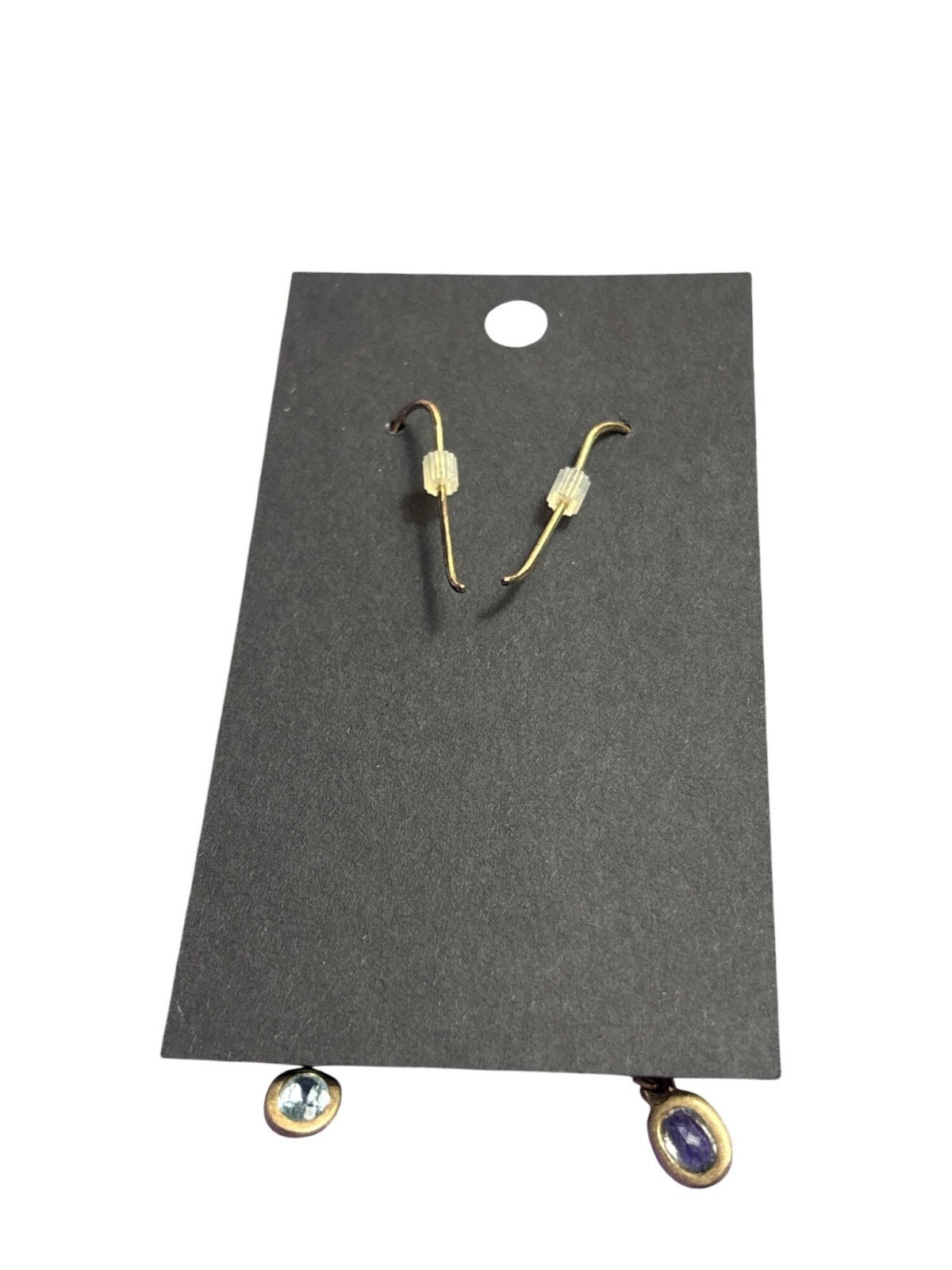 Vintage Goldtone Chain Dangle Earrings Blue Rhinestone 2.75 inches